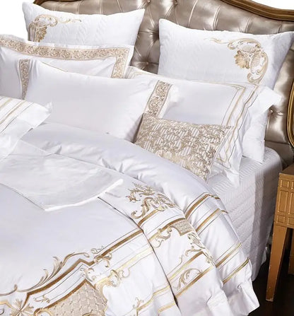 Colección de ropa de cama de lujo de algodón blanco bordado Royal Egyptian Whisper