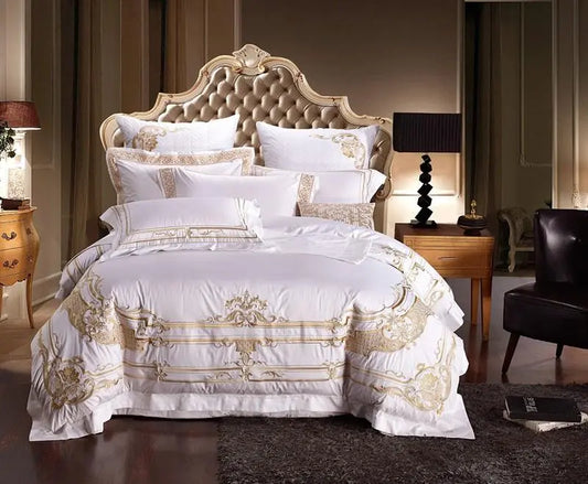 Colección de ropa de cama de lujo de algodón blanco bordado Royal Egyptian Whisper