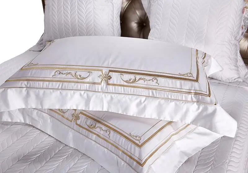 Colección de ropa de cama de lujo de algodón blanco bordado Royal Egyptian Whisper