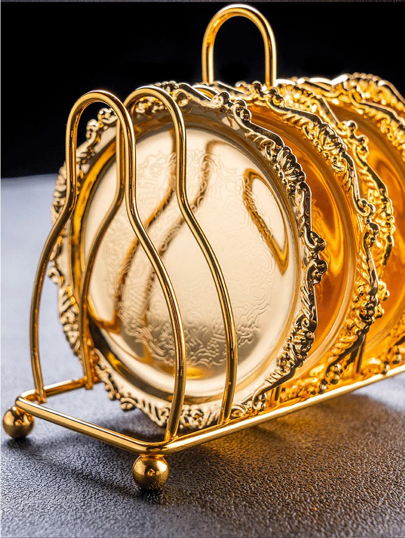 Golden Gatsby - Ensemble de dessous de verre et plateau vintage en alliage de zinc