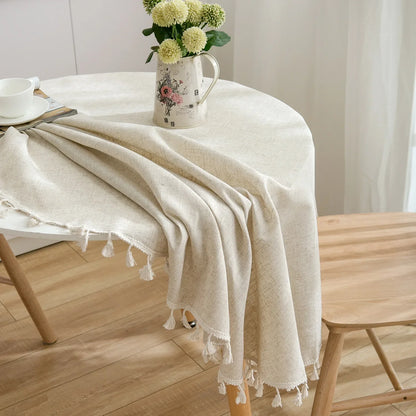 Harmony Checkered Elegance - Nappe ronde en coton et lin