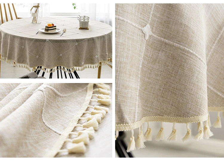 Harmony Checkered Elegance - Nappe ronde en coton et lin