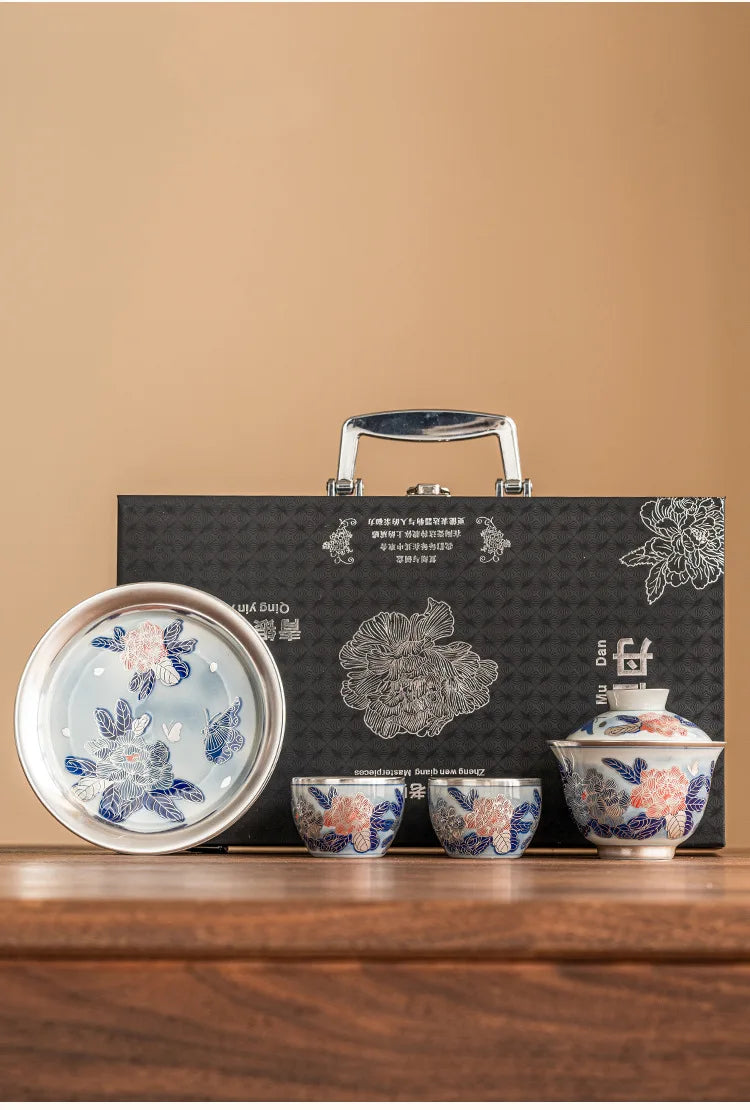 Floral Majesty - Silver Gilded Peony Tea Collection