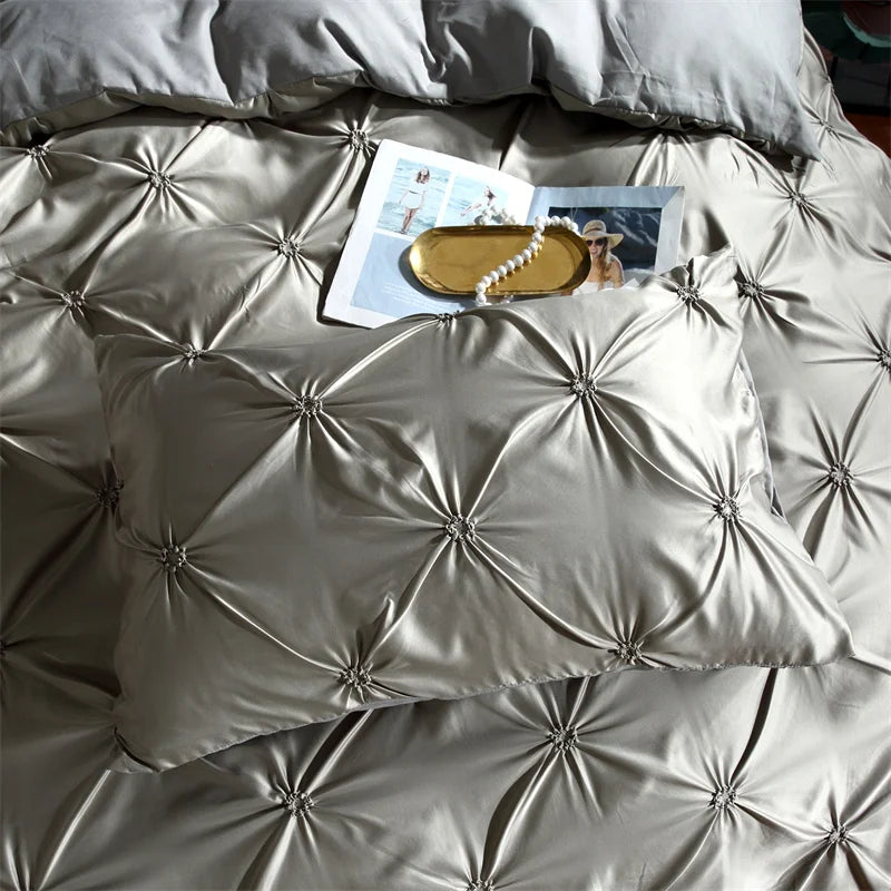 Silken Elegance - Pleated Luxury Duvet Cover Set