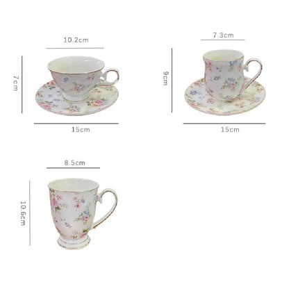 Juego de tazas de café con diseño floral inglés vintage con dije de camelia