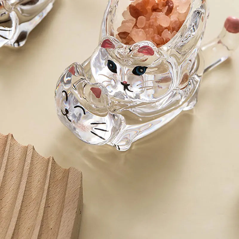 Kitty Dip Delight - Assiette d'assaisonnement pour chat en verre cristal