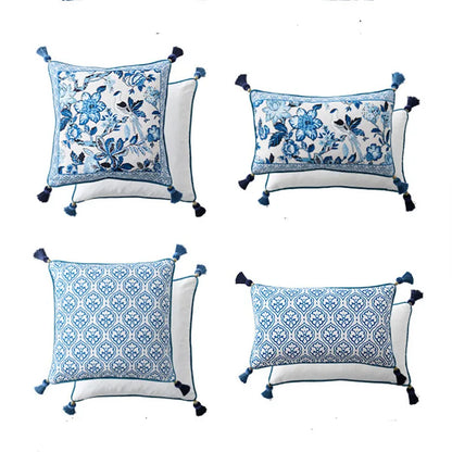 Porcelain Elegance - Blue and White Chair Back Cushion Cover