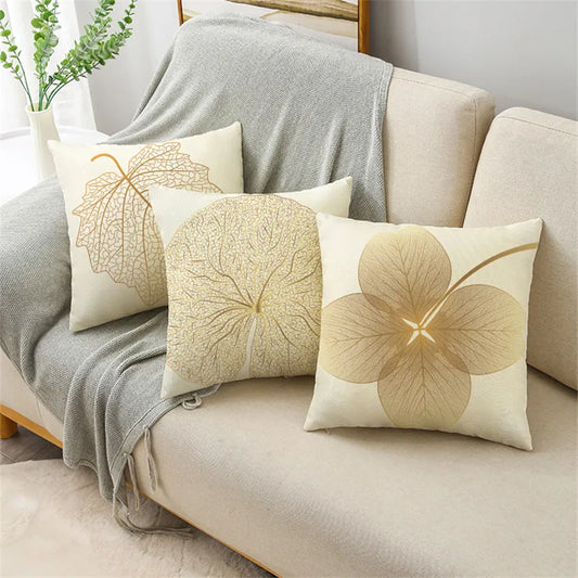 Golden Foliage Elegance - Nordic Style Cushion Cover