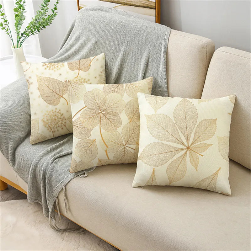 Golden Foliage Elegance - Nordic Style Cushion Cover