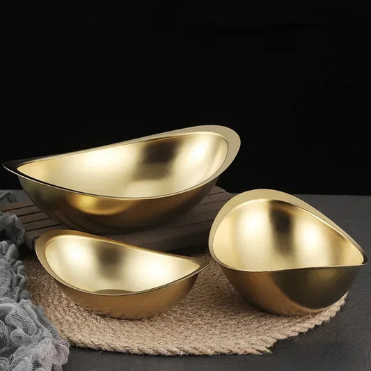 Golden Ingot Elegance - Stainless Steel Salad Bowl for Korean Cuisine