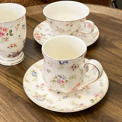 Camellia Charm - Vintage English Floral Coffee Cup Set