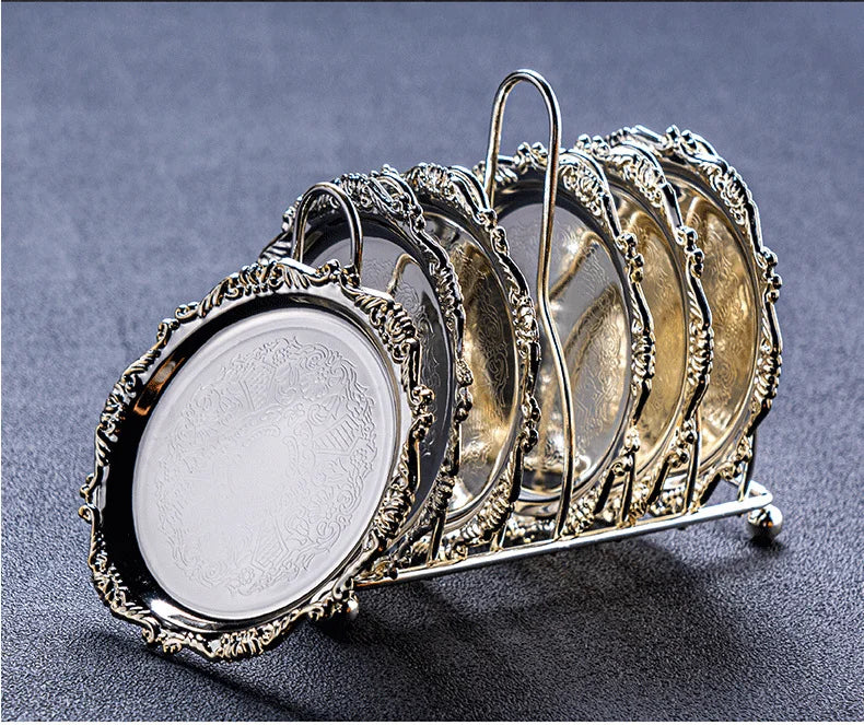 Golden Gatsby - Ensemble de dessous de verre et plateau vintage en alliage de zinc