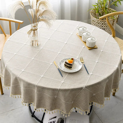 Harmony Checkered Elegance - Nappe ronde en coton et lin