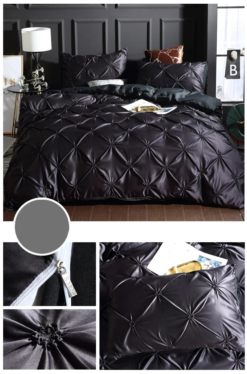 Silken Elegance - Pleated Luxury Duvet Cover Set