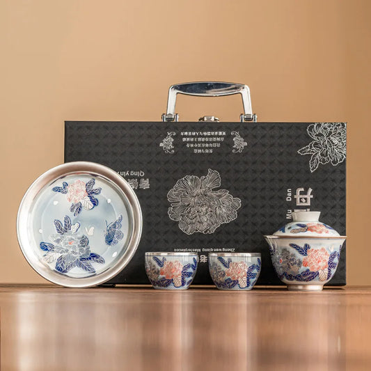 Floral Majesty - Silver Gilded Peony Tea Collection