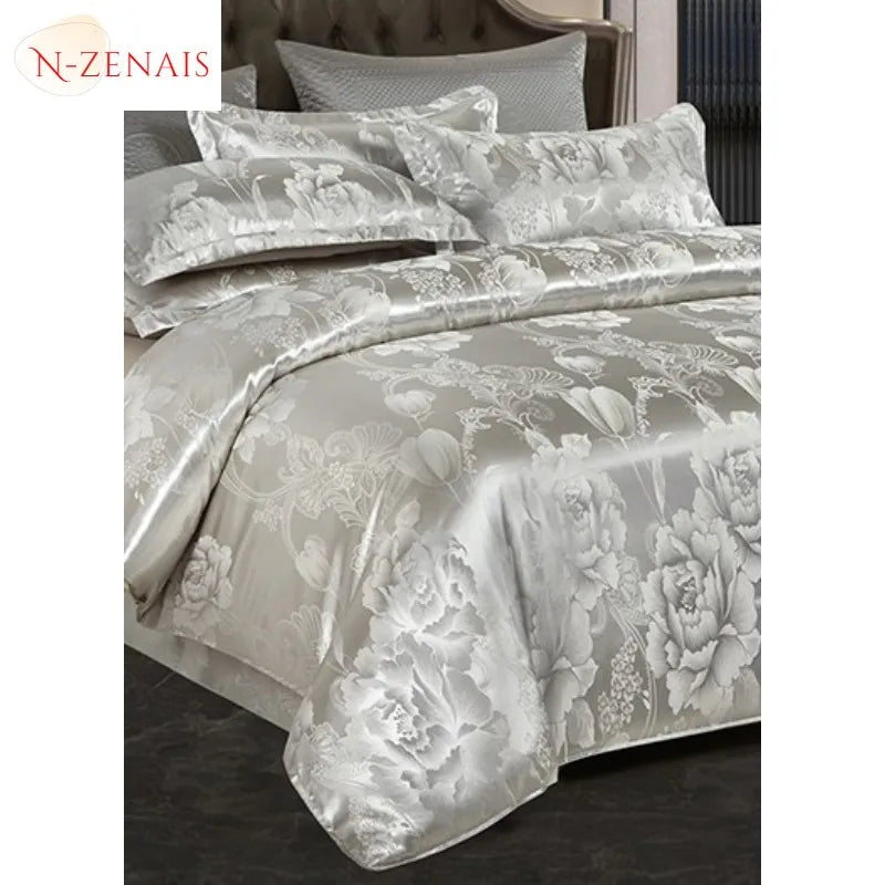 Silken Splendor: colección de ropa de cama en jacquard gris europeo