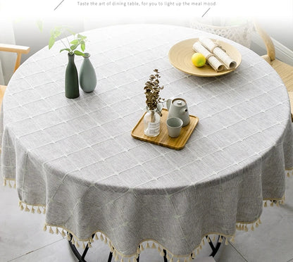 Harmony Checkered Elegance - Nappe ronde en coton et lin