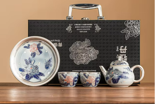 Floral Majesty - Silver Gilded Peony Tea Collection