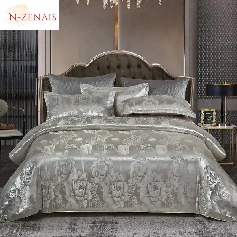 Silken Splendor: colección de ropa de cama en jacquard gris europeo