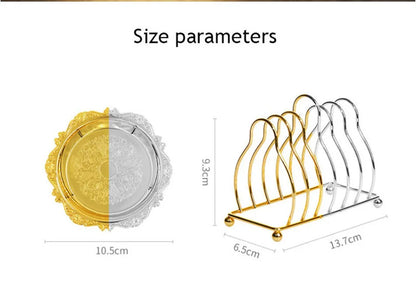 Juego de posavasos y bandeja de aleación de zinc estilo vintage Golden Gatsby 